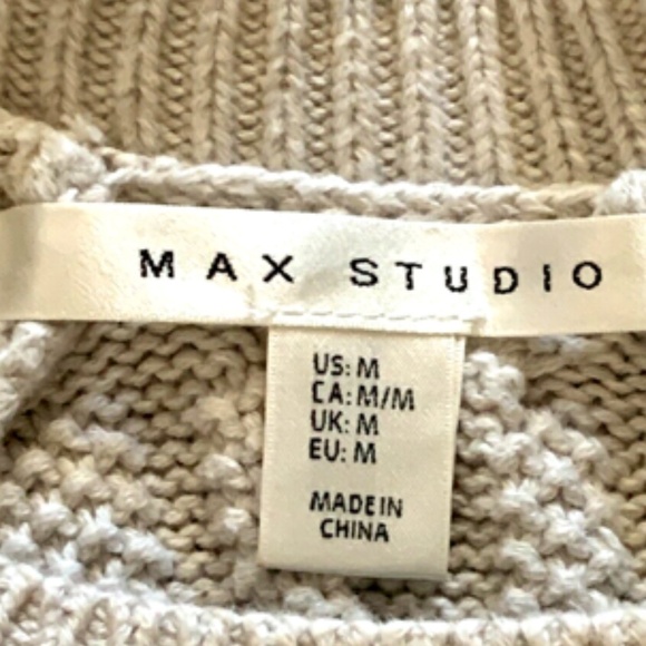Max Studio 100% Cotton Mixed Knit Pattern S M Pullover Sweater Light Beige #235K - Picture 5 of 6
